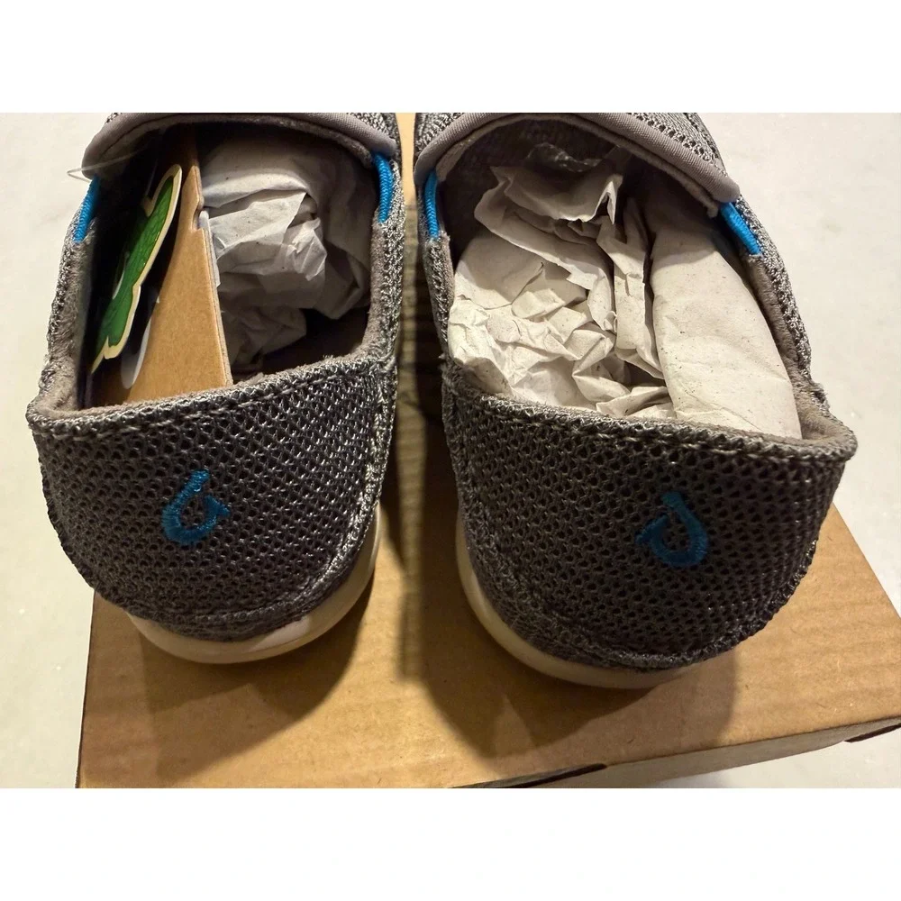 OluKai Nohea Mesh Boys Size 9 Grey Scuba Blue Slip On Sneakers 30125-CCDT NEW
